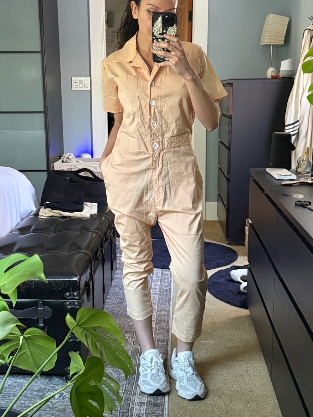 Women's Peach Short-Sleeve Utility Jumpsuit